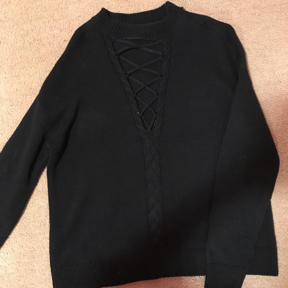 Dark blue cut out front sweater